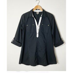 Anne Klein Womens Black Tunic Top W/ White Contrast & Button Details M